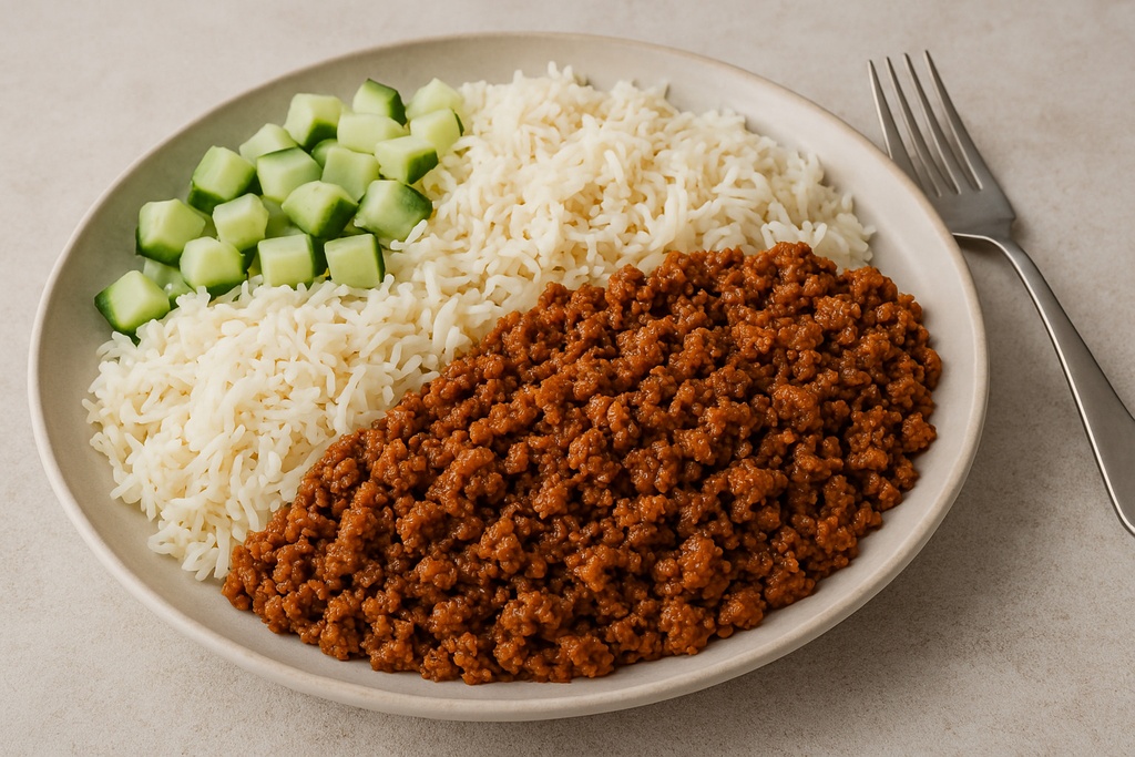 Boeuf haché, riz basmati, concombre
